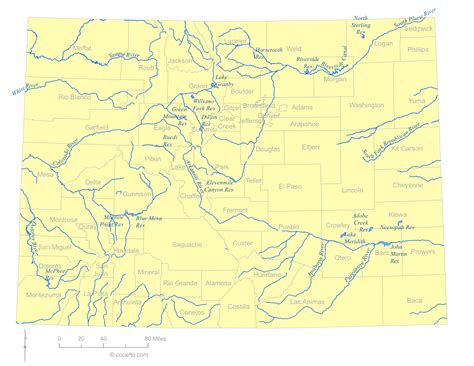 State Of Colorado Water Feature Map And List Of County Lakes Rivers