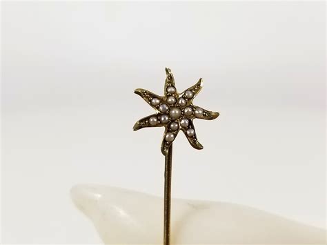 Antique 14k Gold And Seed Pearl Stick Pin Hat Pin Flower Etsy Seed