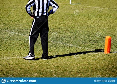 Football Referee At Goal Line In Game Competition On The Field Stock