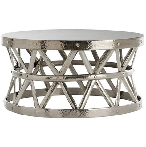 This coffee table features a drum rounded shape with hammered textured overall details; 50 Photos Silver Drum Coffee Tables | Coffee Table Ideas