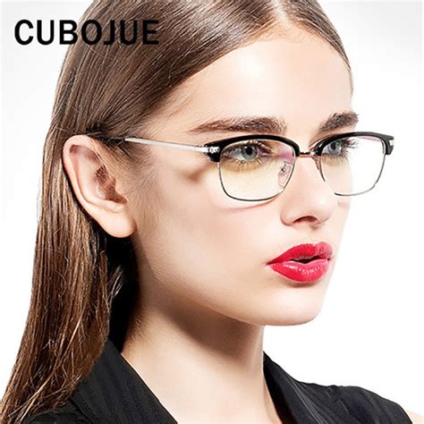 Cubojue Small Square Womens Glasses Frame Female Grade Points Half Rim Prescription Spectacles