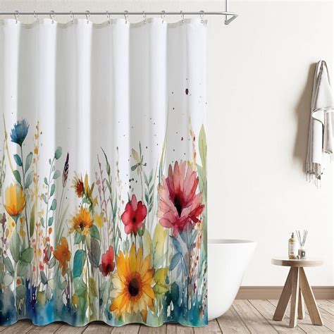 Decoreagy Watercolor Floral Shower Curtain Setscute Art