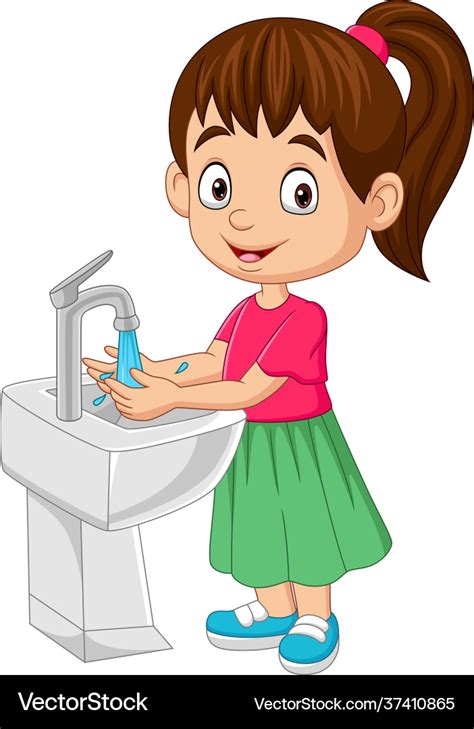 Cartoon Little Girl Washing Her Hands Royalty Free Vector