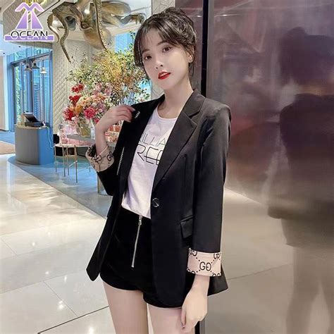 Xiang Nian Ni เสื้อสูทหญิงสูทผู้หญิงสวยๆเสื้อสูทแขนสามส่วนสำหรับผู้หญิง