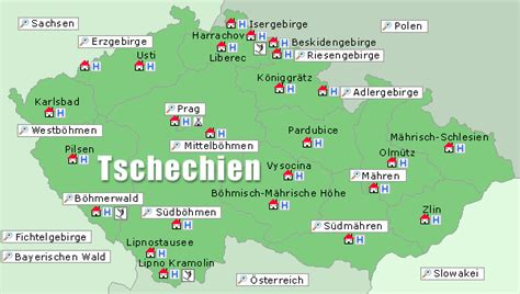 Übersichtskarte mit sehenswürdigkeiten + burg karlstein. Gebirge In Tschechien Karte