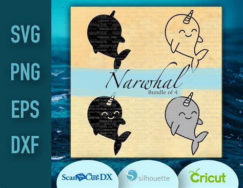 Narwhal Clipart Svg Png Dxf Eps Bundle Of Graphics Etsy