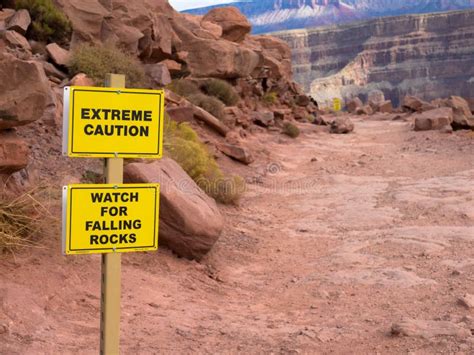 Sign Watch For Falling Rocks Grand Canyon Stock Image Image Of