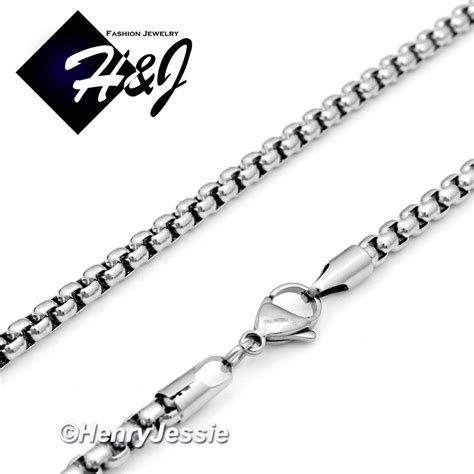 20"MEN Stainless Steel 3mm Silver Box Link Chain Simulated Ruby Pendant