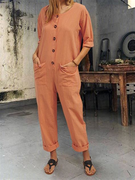 zolucky women casual jumpsuits buttoned solid holiday jumpsuits bottoms noracora solid