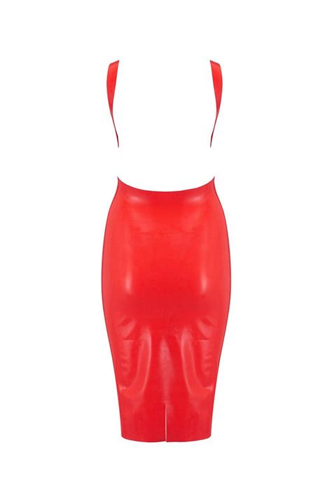 lightweight design elissa poppy scarlet red latex midi dress darkest