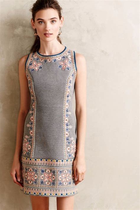 Nwt Anthropologie Embroidered Neoprene Shift Dress By Maeve Sz 6 Gray