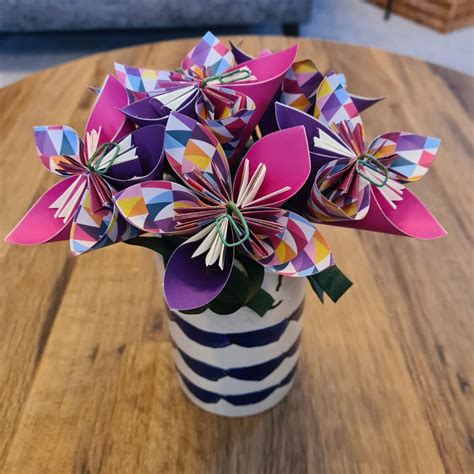 Paper Origami Flower Bouquet Shades of Retro Pink Pattern | Etsy