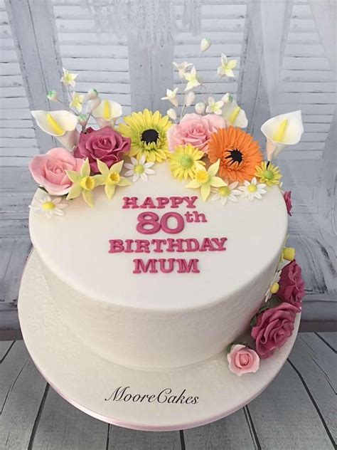 Kids Fun And Go 80th Birthday Cake With Fresh Flowers 80th Birthday