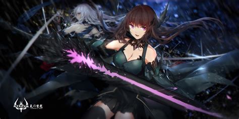 Wallpaper Anime Girls Dress Thigh Highs Cleavage Sword Original