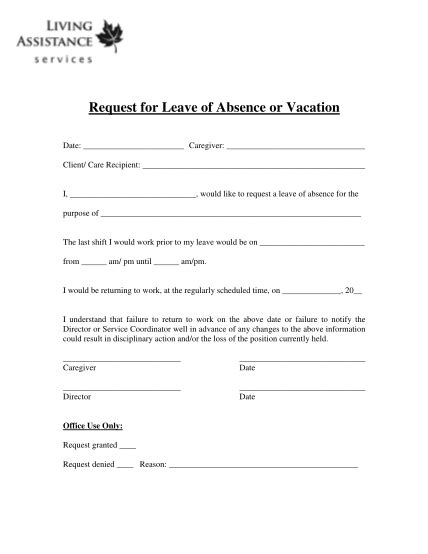 26 Application For Leave Of Absence Free To Edit Download And Print