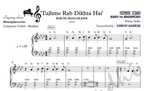 Tujh mein rab dikhta hai. Tujhme Rab Dikhta Hai (Sheet Music + English Notes + MIDI ...