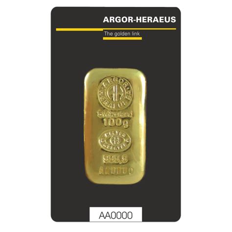 100g Gold Bar Argor Heraeus Casted Bitgild