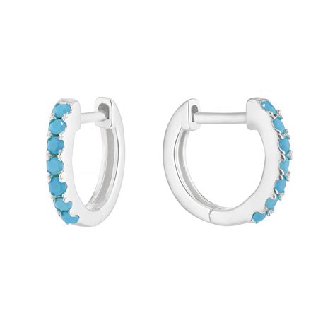 Sterling Silver Synthetitc Turquoise 9mm Huggie Earrings H Samuel