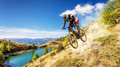 Desktop Wallpaper Bike Riding Sports Landscape Mountains Hd Image