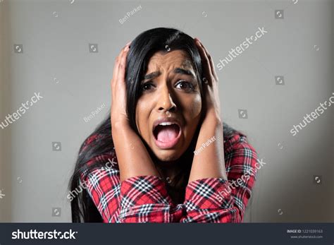 Ethnic Woman Screaming Crying Panic Studio Stock Photo 1221039163