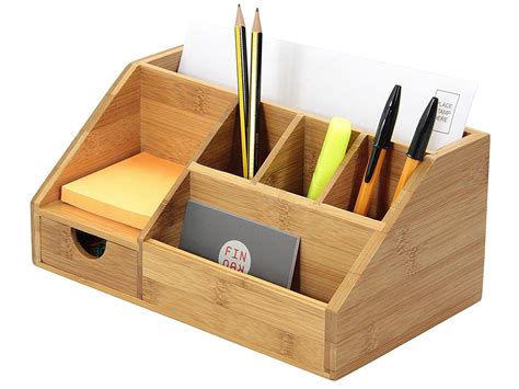 Bamboo Stationery Organiser Letter Rack Notes Pen Pencil Holder Amazon