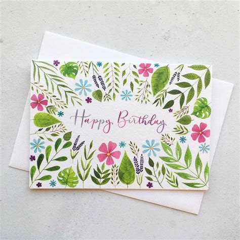 Happy Birthday Floral Watercolour Card By Eleri Haf Designs Watercolor Birthday Cards Happy