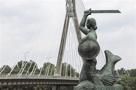 Syrena Of Warsaw Mermaid Statue By Swietokrzyski Bridge