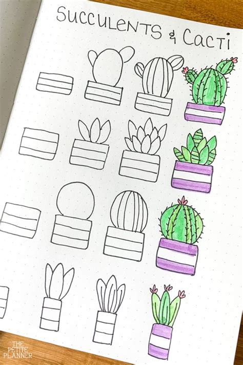 Connect the dots to draw a cute octopus and color it. Cacti Doodles & Succulents: Step-by-Step ⋆ The Petite Planner