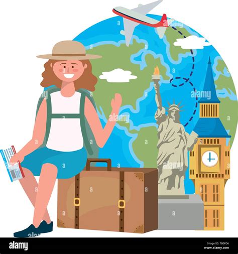 Tourist Girl Cartoon Design Travel Trip Vacation Tourism And Journey