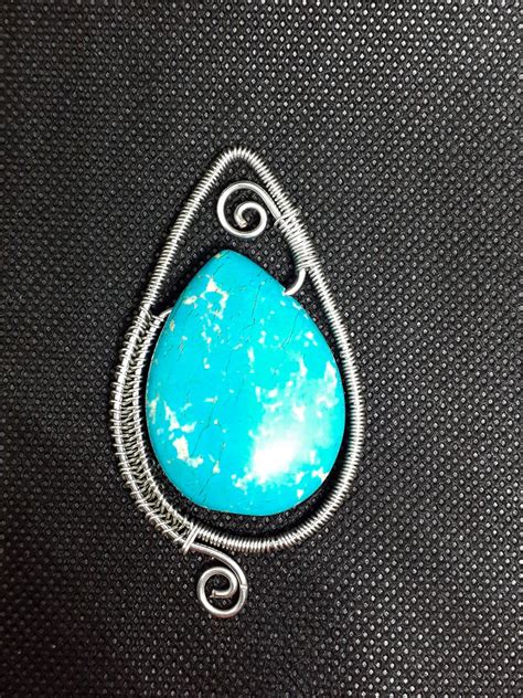Wire Wrapped Turquoise Teardrop Pendant Turquoise Focal Etsy