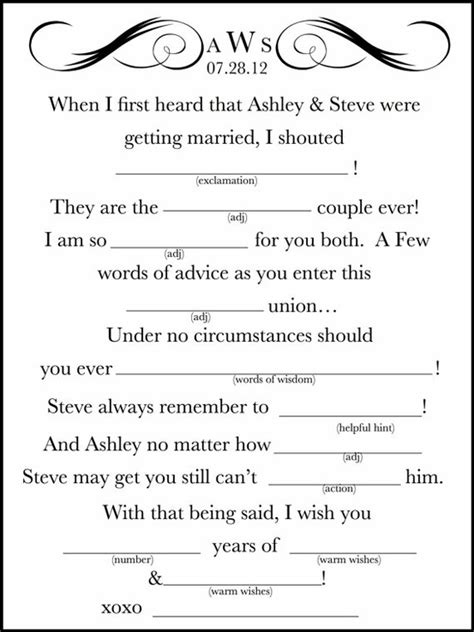 The cow jumped over the noun . 7 Best Images of Wedding Mad Libs Printable - Funny ...