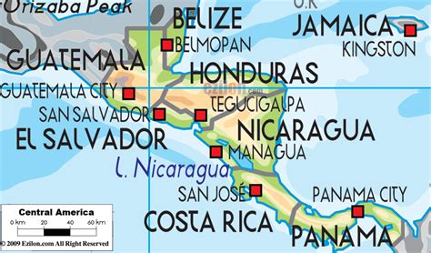 Physical Map Of Central America Ezilon Maps