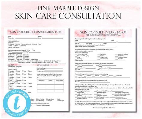 Skin Care Client Consultation Form Facials Spa Form Salon Form