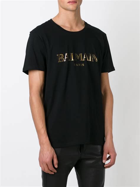Lyst Balmain Logo Motif T Shirt In Black For Men