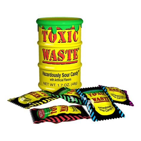 Toxic Waste Yellow Hazardously Sour Candy 42g Drum Allsorts Of Sweets