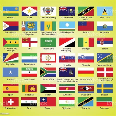 Flags Of The World Collection Listed Alphabetically Icon Stock