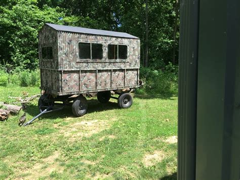 Portable Deer Blind Made From Dump Wagon With Sliding Camper Windows