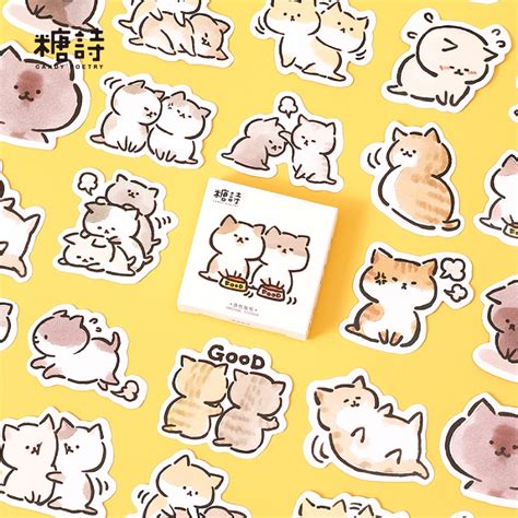 45 Pcs Kawaii Cat Stickers Aesthetic Stationary Cute Stickers For Cat