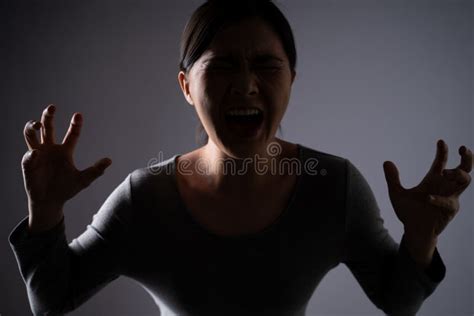 Asian Woman Angry Show Her Fist Shouting And Standing On Background Stock Image Image Of