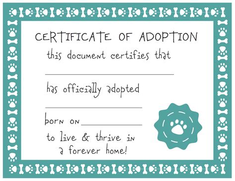Free Printable Pet Adoption Certificate