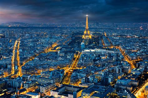 Aerial View Of Paris At Night View Of The Eiffel Tower At Night From Tour Montparnasse Paris