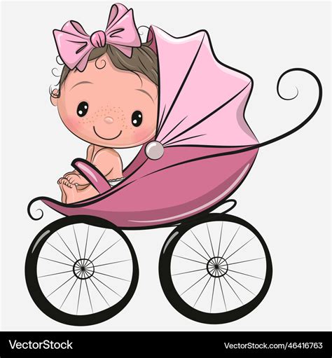 Cartoon Baby Girl Is Sitting On A Carriage Vector Image