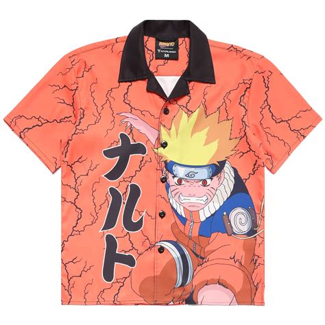 Naruto 9 Tails Thunder Button Up Shirt Orange Hypland