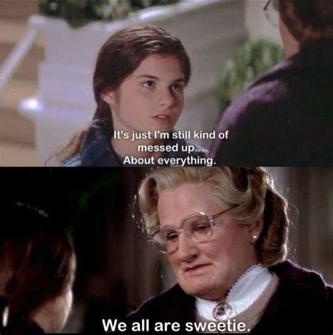 Doubtfire's fake teeth fall into her water glass during a family dinner. Pin by Ashley on Quotes | 90s movies quotes, 90s movies ...