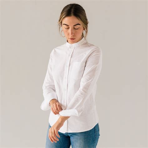 Stock Mfg Co Womens White Long Sleeve Banded Collar Shirt L