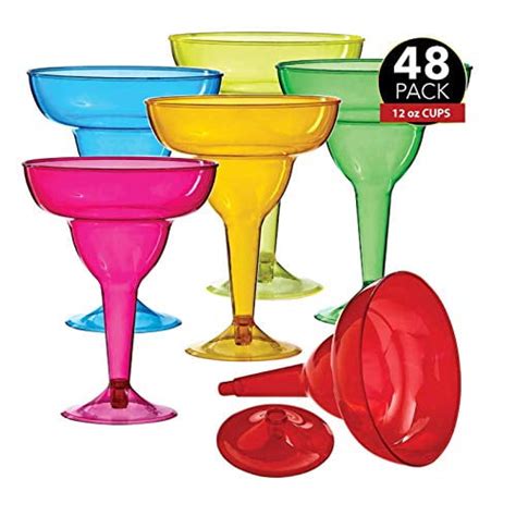 48 Plastic Margarita Glasses 12 Oz Hard Assorted Colors Plastic Cocktail Cups Disposable