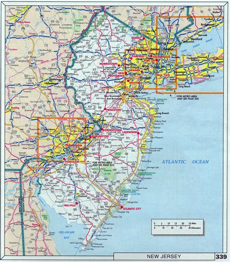 Large roads and highways map of New Jersey state with cities | Vidiani