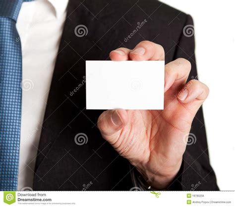 Close Up Of Businessman Holding Blank Card Stock Photo Image Of