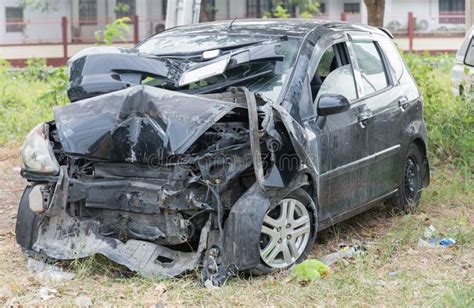 Damaged Vehicle After Car Accident Stock Photo Image