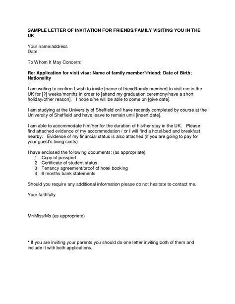 Letter Of Invitation For Uk Visa TemplateVisa Invitation Letter To A